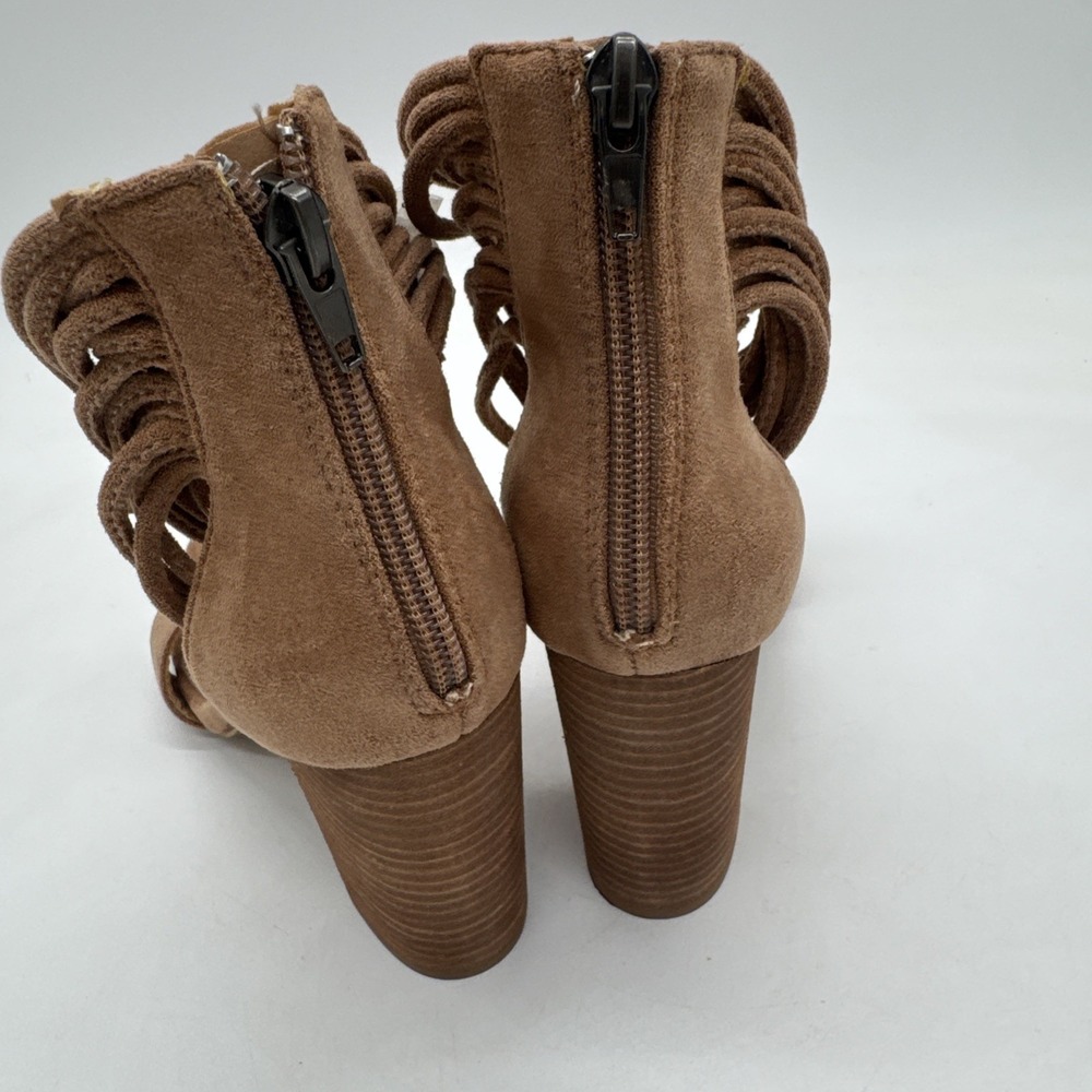 Oasis Society Tan Brown 4" Chunky Heels Zip Back Leather NEW Size 7 - Picture 6 of 8